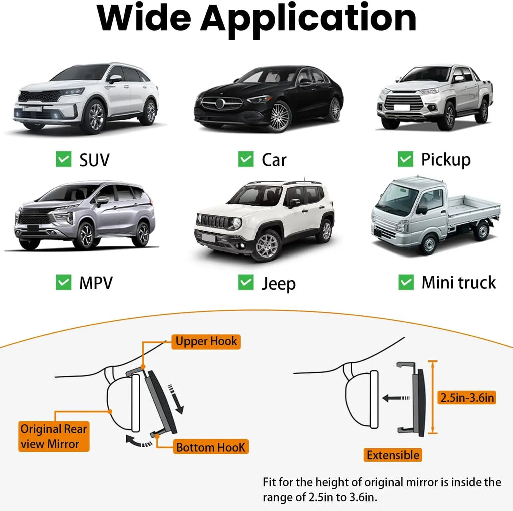 Car Rear View Mirrors 11.8 Inch Wide-Angle Clip-On Design | Reduces Blind Spots for Cars, Suvs & Trucks | Clear Vision & Enhanced Awareness