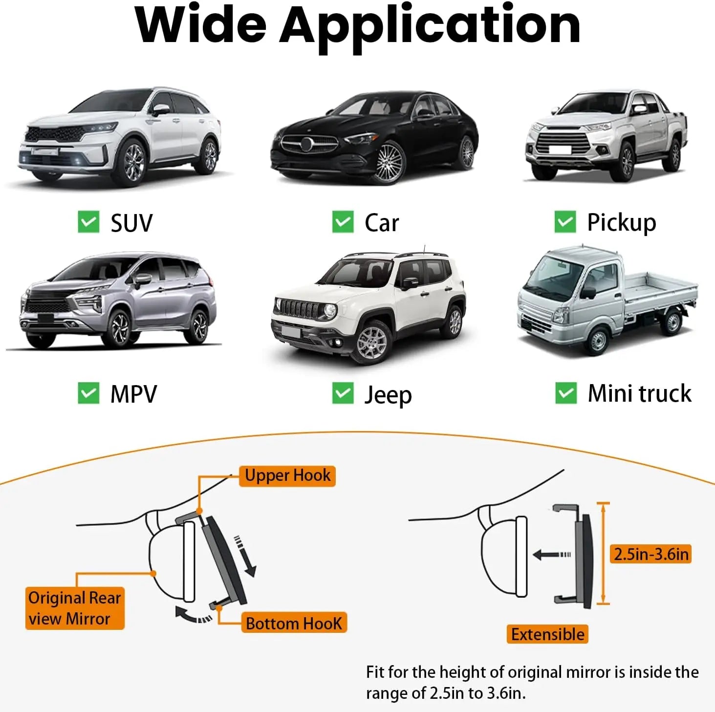 Car Rear View Mirrors 11.8 Inch Wide-Angle Clip-On Design | Reduces Blind Spots for Cars, Suvs & Trucks | Clear Vision & Enhanced Awareness