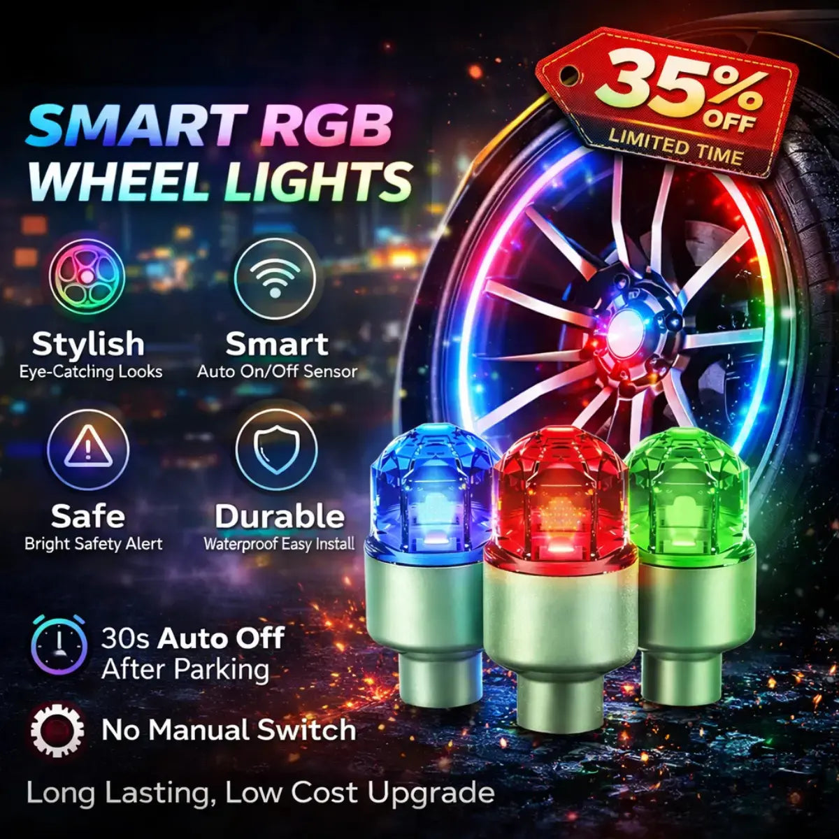 LED Wheel Light Waterproof Luminous Car Tire Valve Caps Vibration-Sensitive LED Tire Valve Cap-Bicycle Car Motorcycle Tire Led