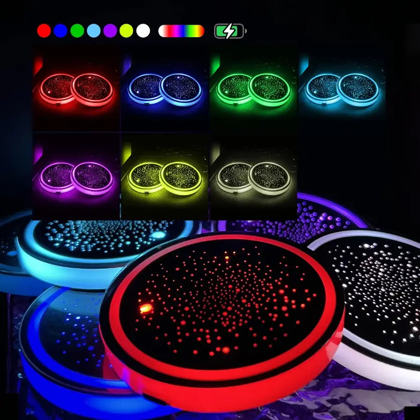 1PCS/2PCS/4PCS LED Cup Holder Lights for Car, Rechargeable 7 Color-Changing Light up Cup Holder Insert Coasters, Car Accessories for Teens Vehicle