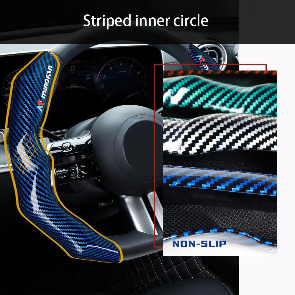 Carbon Fiber Pattern Glossy Steering Wheel Cover Set with Fiber-Optic Grip, Ergonomic 2-Piece Car Steering Wheel Insert Accessory Set, Car Accessories, Automotive, Car Interior Kit