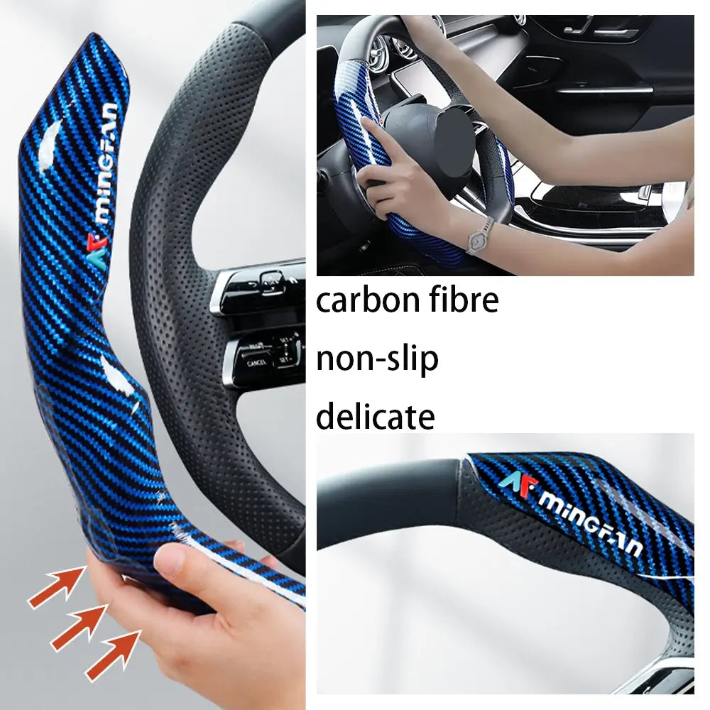 Carbon Fiber Pattern Glossy Steering Wheel Cover Set with Fiber-Optic Grip, Ergonomic 2-Piece Car Steering Wheel Insert Accessory Set, Car Accessories, Automotive, Car Interior Kit