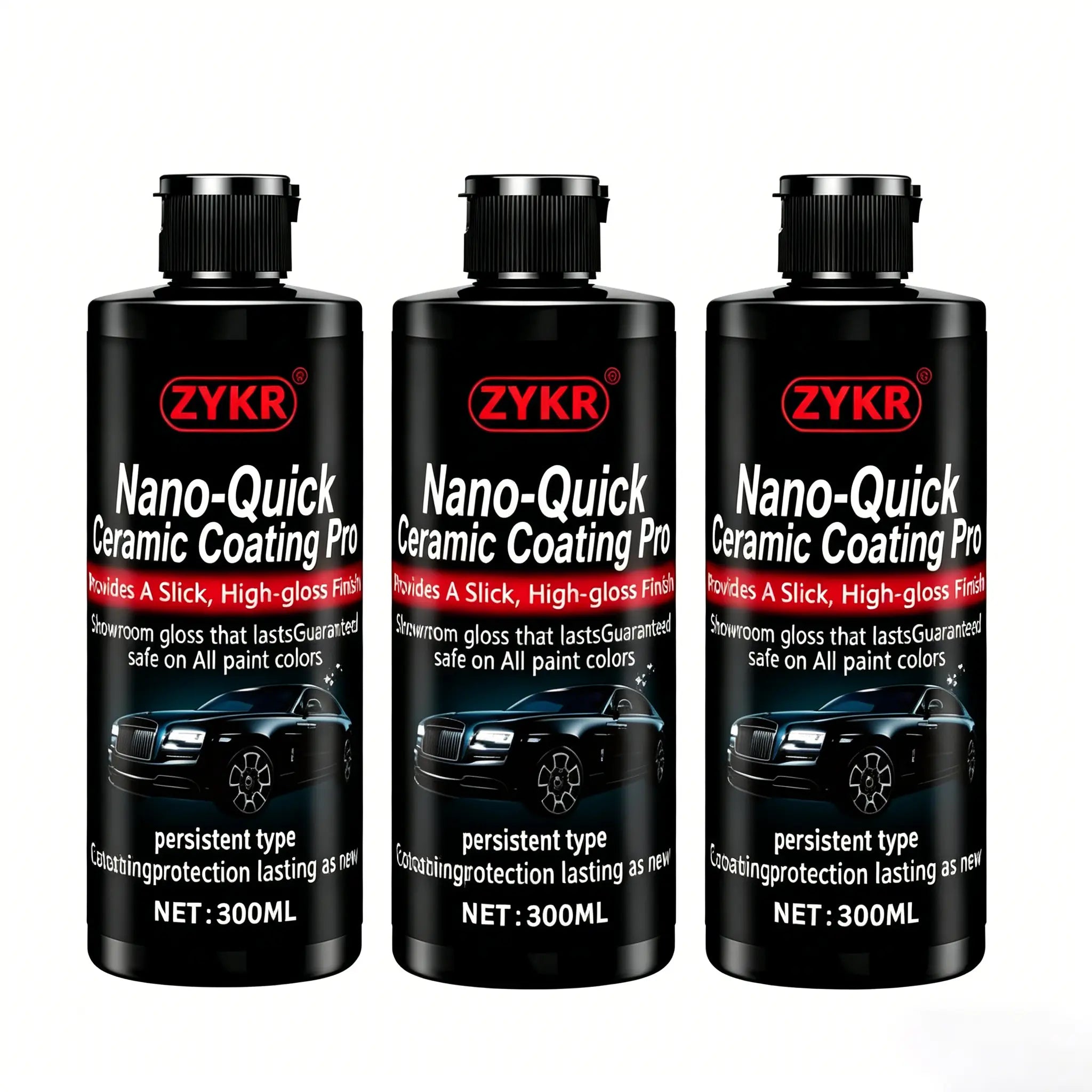 ZYKR Automotive Nano-Ceramic Coating Product Utilizes Advanced Ceramic Technology, Offering Dust-Proof and Water-Repellent Properties as Well as Long-Lasting Luster. Capacity: 300 Milliliters.
