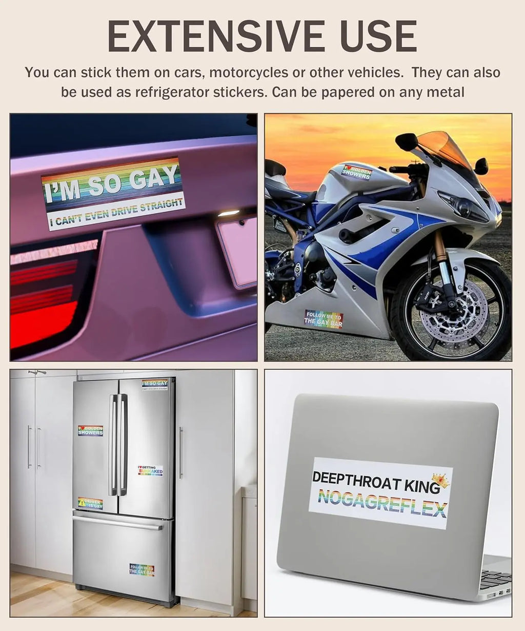 Gay Pride Rainbow Magnet Bumper Sticker Unique Designs 7.8X3.1 Inches Reusable Car Accessories for Vehicles and Fridge Funny Decor