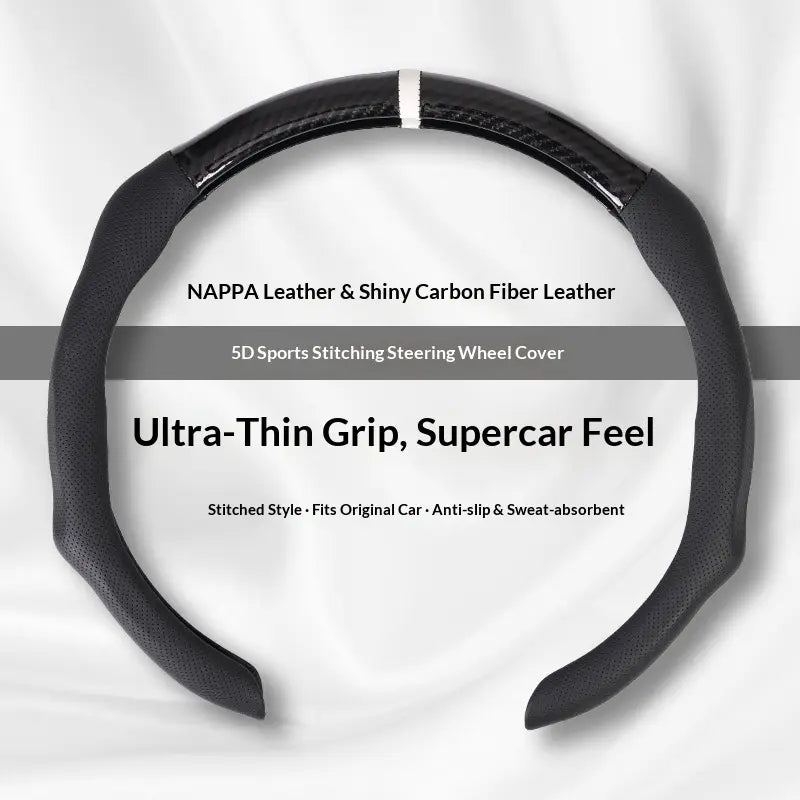 SUPEREVER Carbon Fiber Microfiber PU Leather Elastic Steering Wheel Covers with Anti-Slip Lining, Durable and Protective Design,Perfect Fit