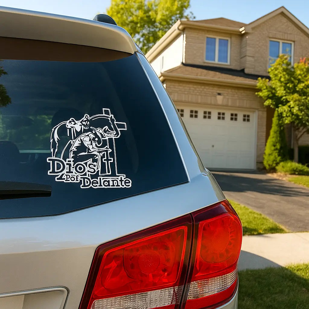2Pcs Cowboy Dios Por Delante Religious Holographic Car Decal - High Definition Waterproof Christian Cross Sticker for Laptops Hardhats Bumpers Helmets Cars & Gear, Texan Cowboy Car Sticker