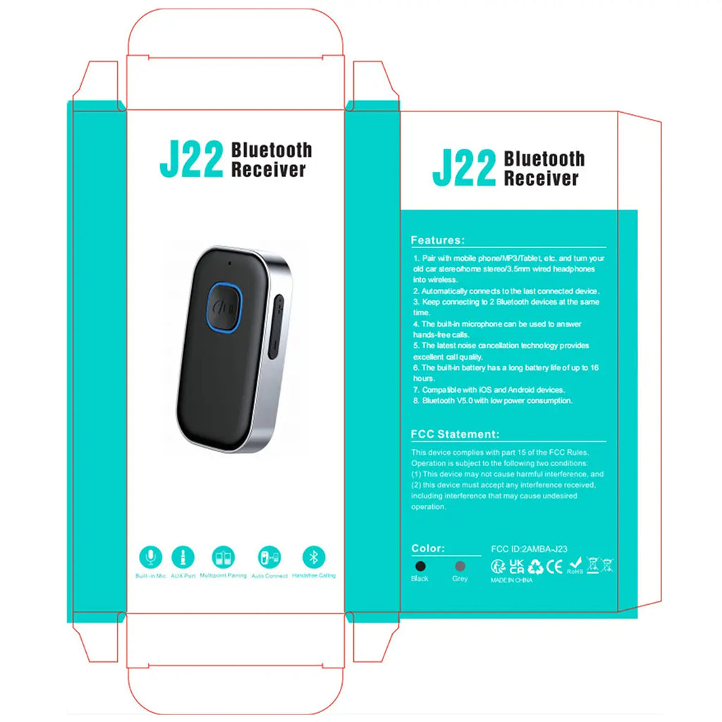 [Summervibes]Car Bluetooth Receiver, Noise Cancelling 3.5Mm AUX Bluetooth Car Adapter, Wireless Audio Receiver for Home Stereo/Wired Headsets, Hands-Free Calling