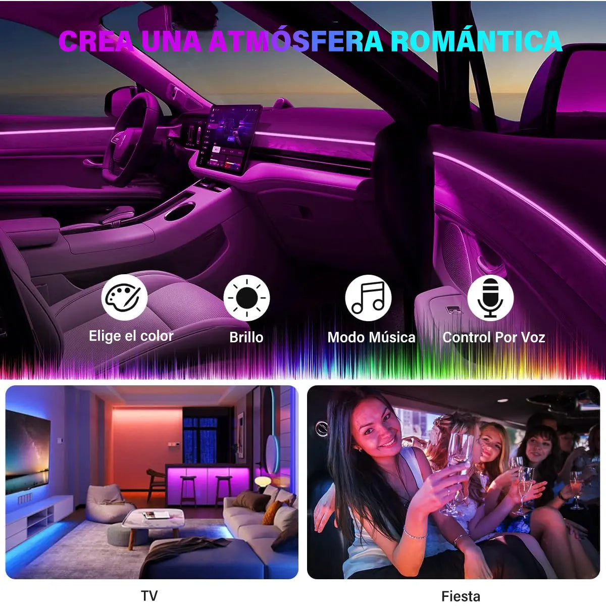 Automotive Ambient Lighting, Intelligent Interior Lights with App Control, Dashboard with Remote Music Synchronization App Control, RGB Color Change, Dly Mode, and Multi Scene Ambient Lighting with LED Lights with Charger