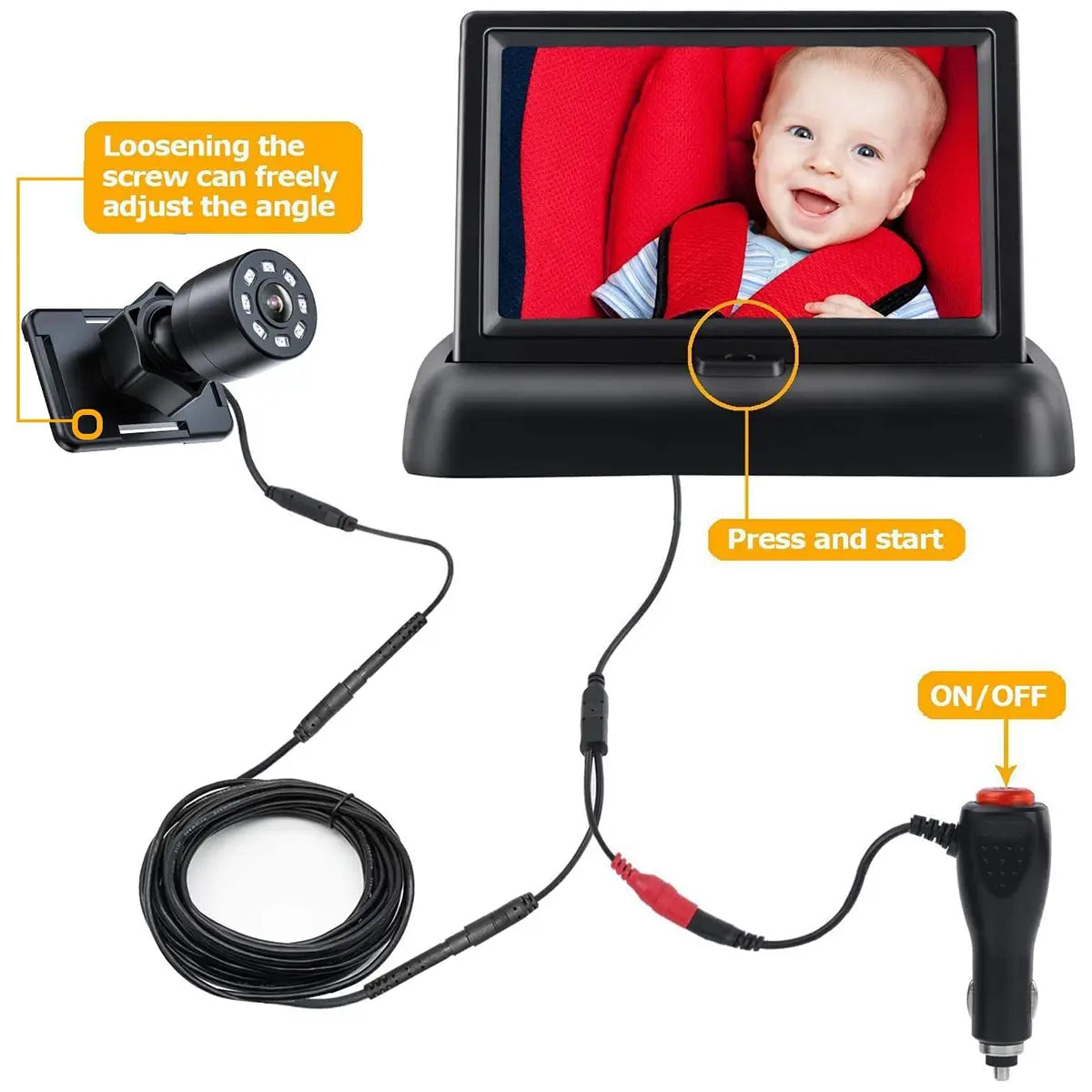 Car Mirror, Baby Car Camera for Moms, Upgrade 4.3'' HD 1080P Monitor, Night Vision, Safety Car Seat Camera with Wide Crystal Clear View, 360° Rotation Plug and Play Easy Install Portable Baby Monitor for Car, New Moms Gift, Summervibes