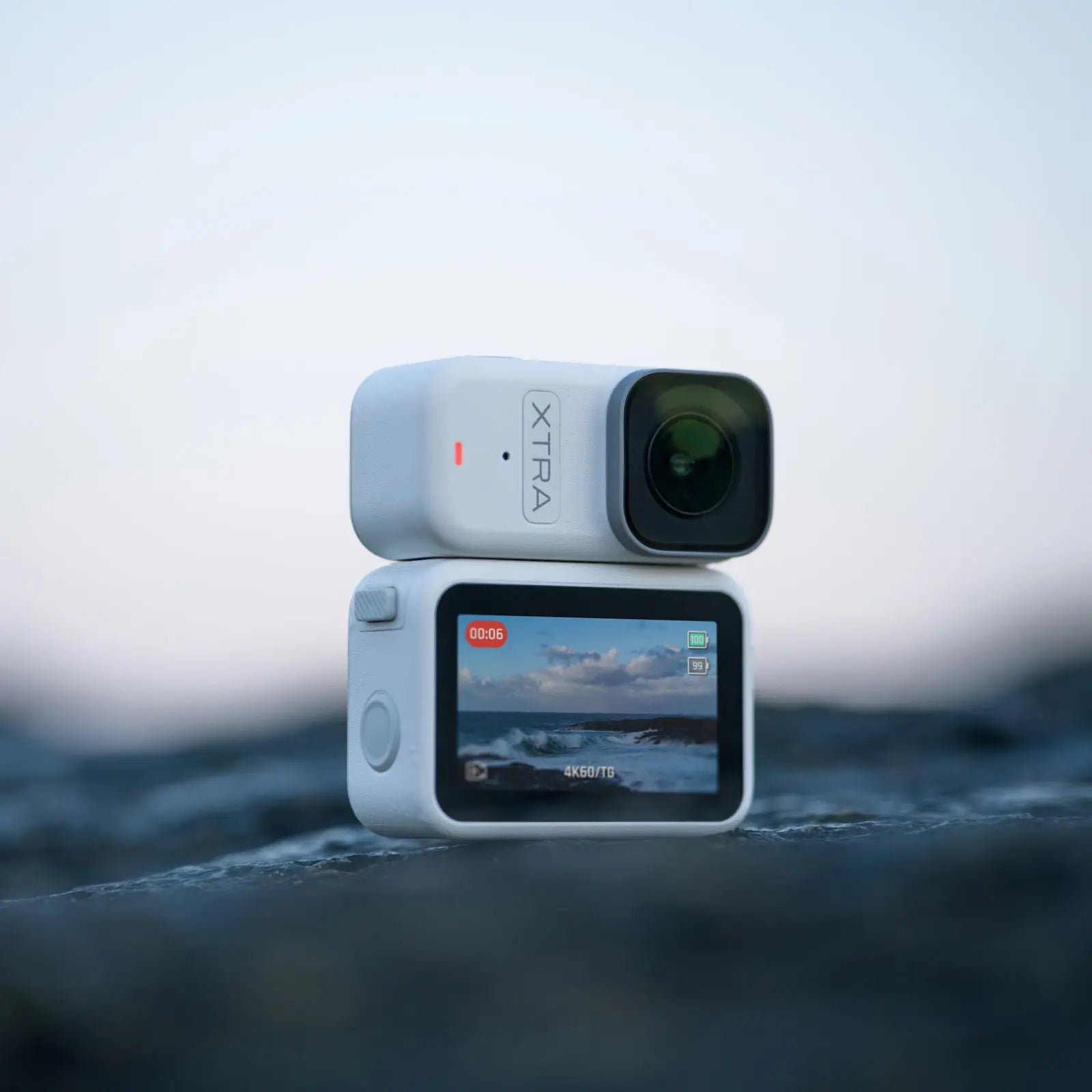 Xtra Atto Wearable 4K Action Camera, 54 G, Light and Compact, 1/1.3″ Sensor, 4K/60Fps Video, 220‑Min Max Recording, 5-Min Pre-Recording, Built-In Stabilization, 128GB Storage, 600Mb/S Fast Transfer