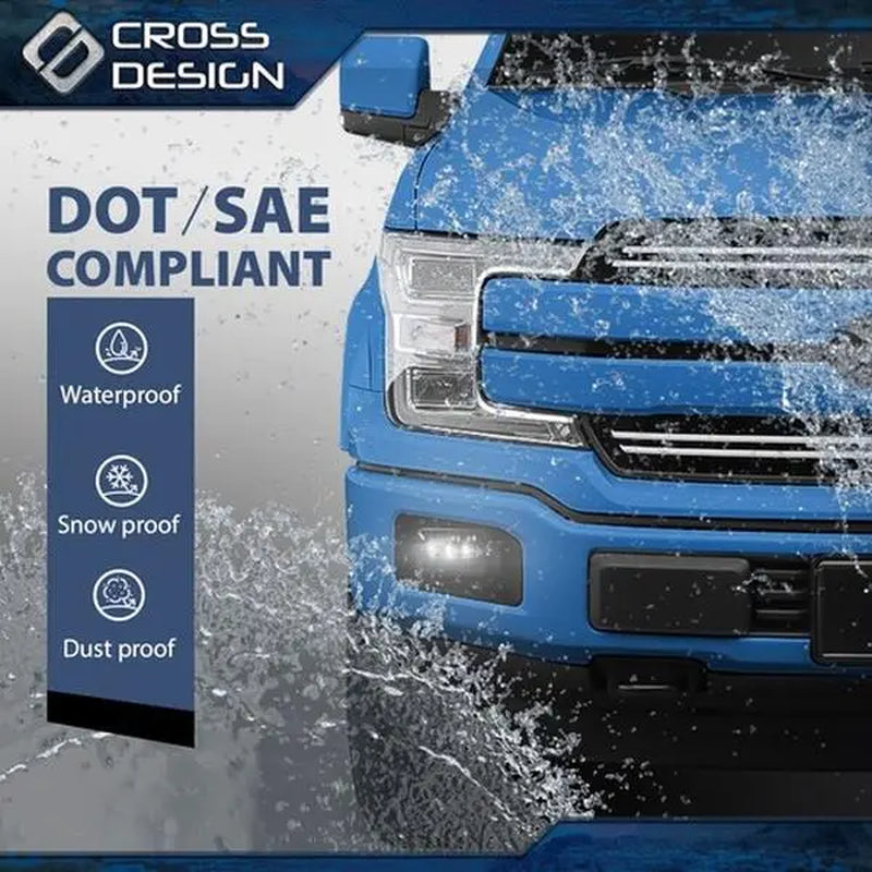 CROSSDESIGN Fit for 2015-2020 Ford F150 2017-2018 Ford F250 Bumper LED Fog Lights Lamp LH+RH