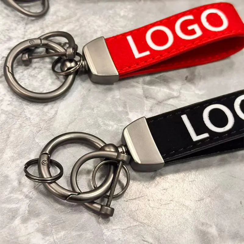 Customized Stylish Suede Keychains Unisex Retro Personalized Car Logo Keychains Fun Car Accessories Pure Color Buckle Suede Leather Material Car Logo Metal Key Chain Pendant