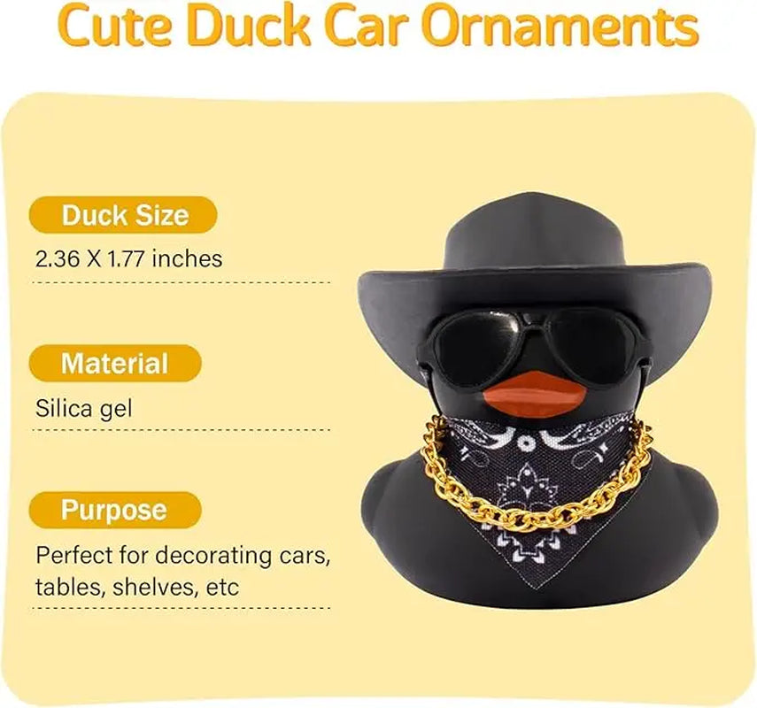 Black Cool Rubber Duck Car Accessories with Hat Sunglasses Gold Necklace Beer Gun DIY Assembly Dashboard Decoration