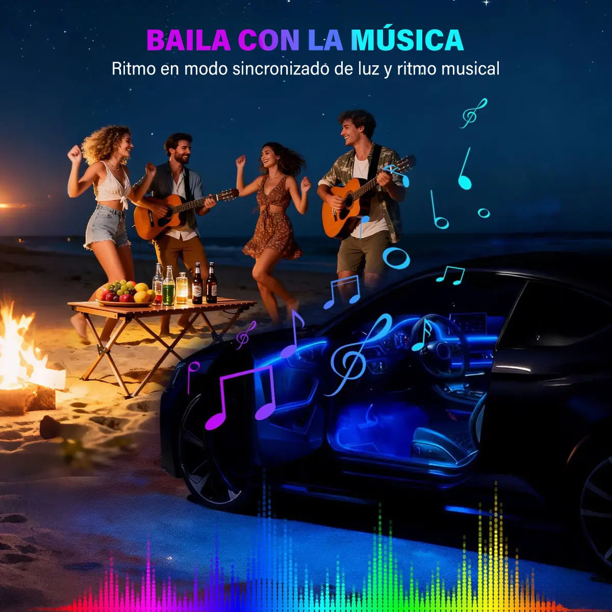 Automotive Ambient Lighting, Intelligent Interior Lights with App Control, Dashboard with Remote Music Synchronization App Control, RGB Color Change, Dly Mode, and Multi Scene Ambient Lighting with LED Lights with Charger