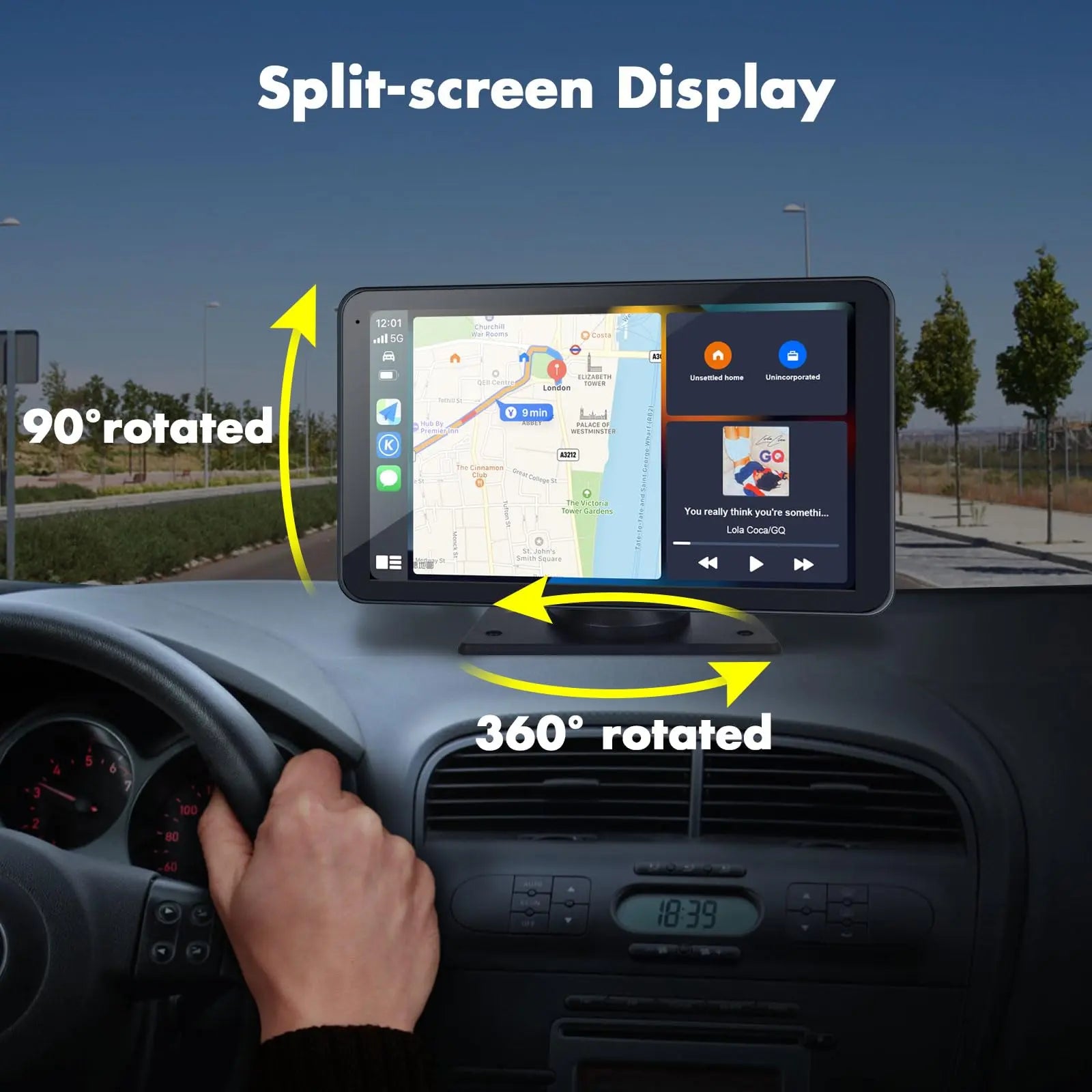 【Hieha】2026 Newest Portable Carplay Screen for Car, 7 Inch IPS Touchscreen Car Stereo Support Wireless Carplay & Android Auto, Mirror Link, GPS Navigation, Bluetooth 5.2, Backup Camera, AUX,FM Transmitter