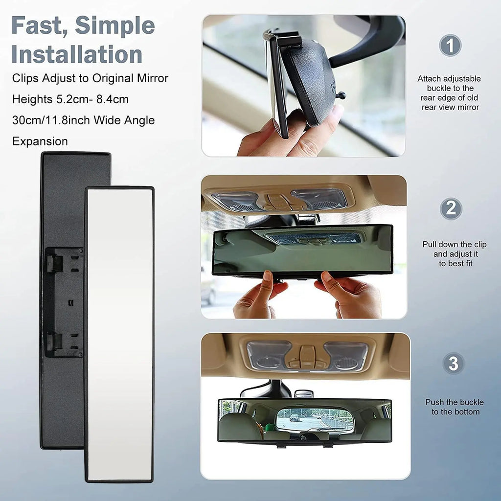 Panoramic Rear View Mirror, 300MM Wide Angle Convex Rearview Mirror, Universal Interior Clip-On Car Rearview Mirror, HD Universal for Car SUV Trucks Vehicles