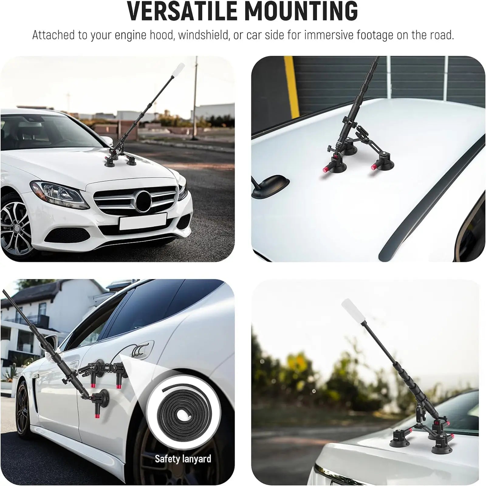 NEEWER CA065 Triple Suction Cup Car Mount for Camera & Action Camera, Windshield Suction Mount for Gopro, DJI Osmo Action for POV Driving, Filming & Content Creation, Mothersdaygift