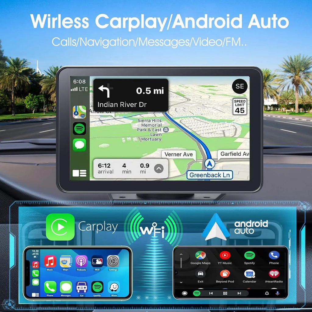 【Paslda】Fathersdaygift-Portable Wireless Carplay Car Stereo, 7" HD Touchscreen for Car with Apple Carplay & Android Auto with Backup Camera/Mirror Link/Voice Control/Bluetooth/Gps/Aux for All Vehicles