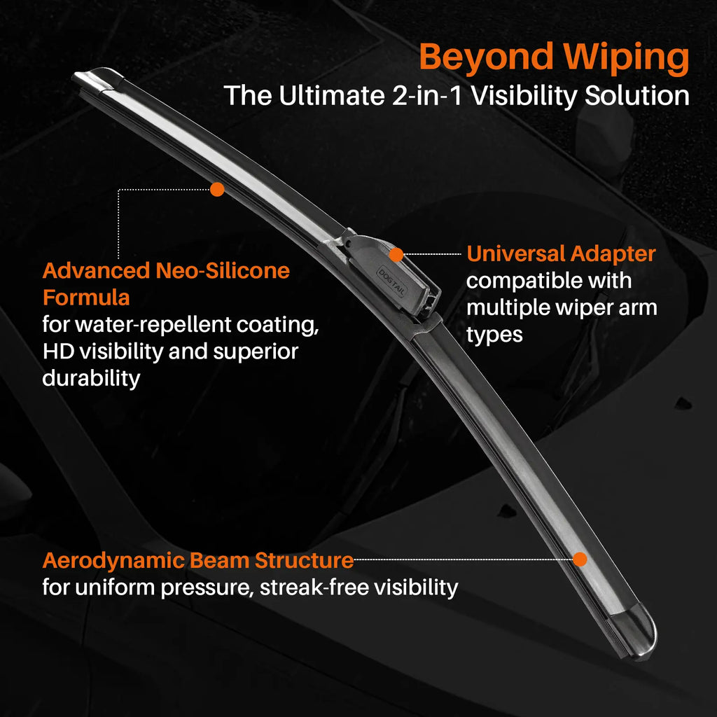 DOG TAIL 2-In-1 Water Repellent Silicone Wiper Blades(Pack of 2) ,Durable Refill Kit with Multiple Adapters, Automotive Replacement Front Windshield Wiper Blades Set for My Car with Water Repellency Formula Dropclear Fathersdaygift