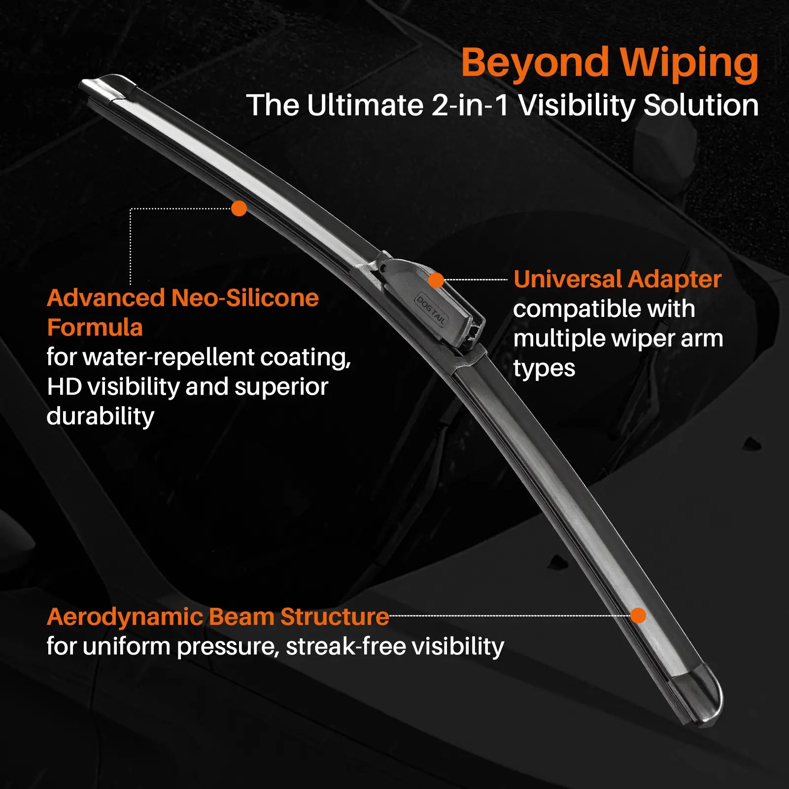 DOG TAIL 2-In-1 Water Repellent Silicone Wiper Blades(Pack of 2) ,Durable Refill Kit with Multiple Adapters, Automotive Replacement Front Windshield Wiper Blades Set for My Car with Water Repellency Formula Dropclear Fathersdaygift