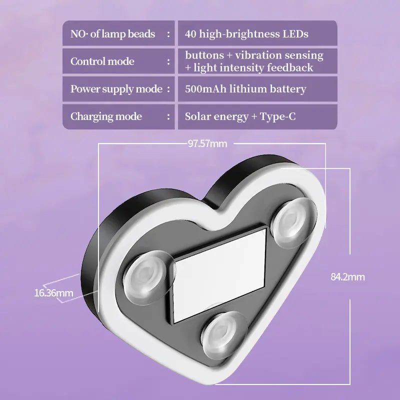 Joytutus Summervibes-Solar Powered LED Heart Shape C-Pillar Neon Light Eco-Friendly Wireless Car Interior Decor 9.57Mm X 8.42Mm X 15.36Mm Modern Stylish Design Tiktokshopspringglowup