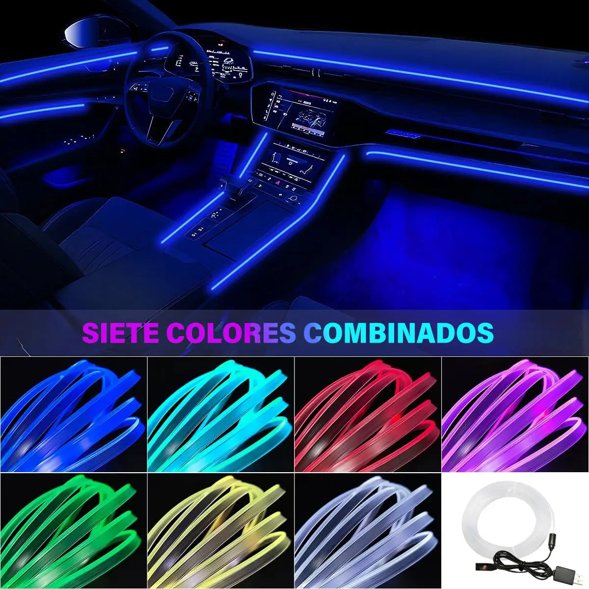 Automotive Ambient Lighting, Intelligent Interior Lights with App Control, Dashboard with Remote Music Synchronization App Control, RGB Color Change, Dly Mode, and Multi Scene Ambient Lighting with LED Lights with Charger
