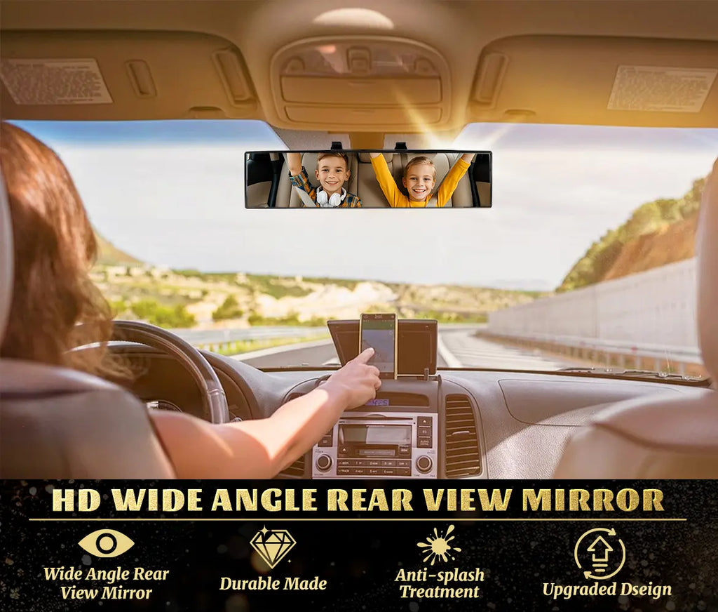 【Install Max Width: 3.1"】11.81 Inch Panoramic Convex Real View Mirror, Interior Clip-On Wide Angle to Reduce Blind Spot Effectively for Car SUV Clear Visibility Safety Install Rearview High Definition