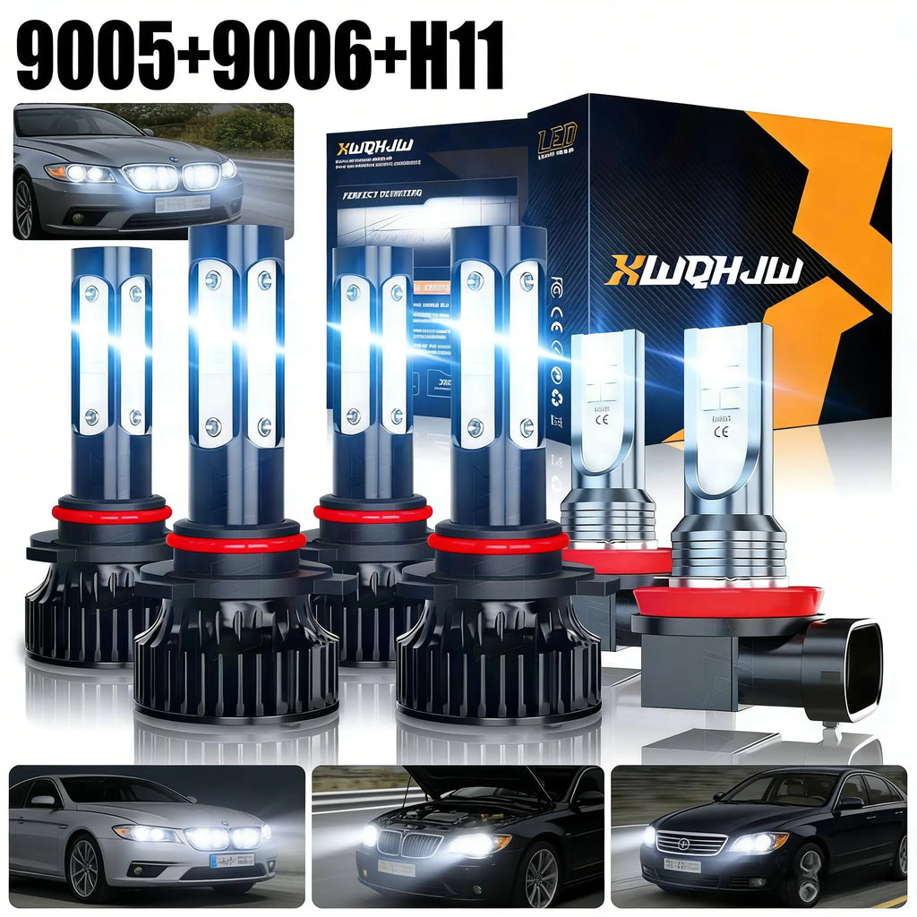 Professional Grade 6-Piece LED Headlight & Fog Light Bulb Combo Car Accessories, 6000-6500K Super Bright White Light, Easy Installation, Fit for Most Cars Suvs Trucks Heavy Duty Hybrid Tire Inflator Kit