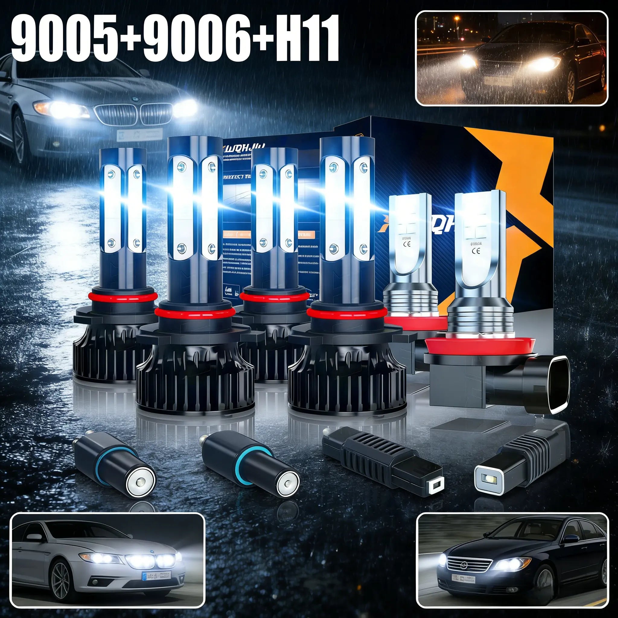 Professional Grade 6Pcs LED Headlight & Fog Light Bulb Combo 6000-6500K Super Bright White Light Fit for Most Cars SUV Trucks Easy Installation No Battery Needed