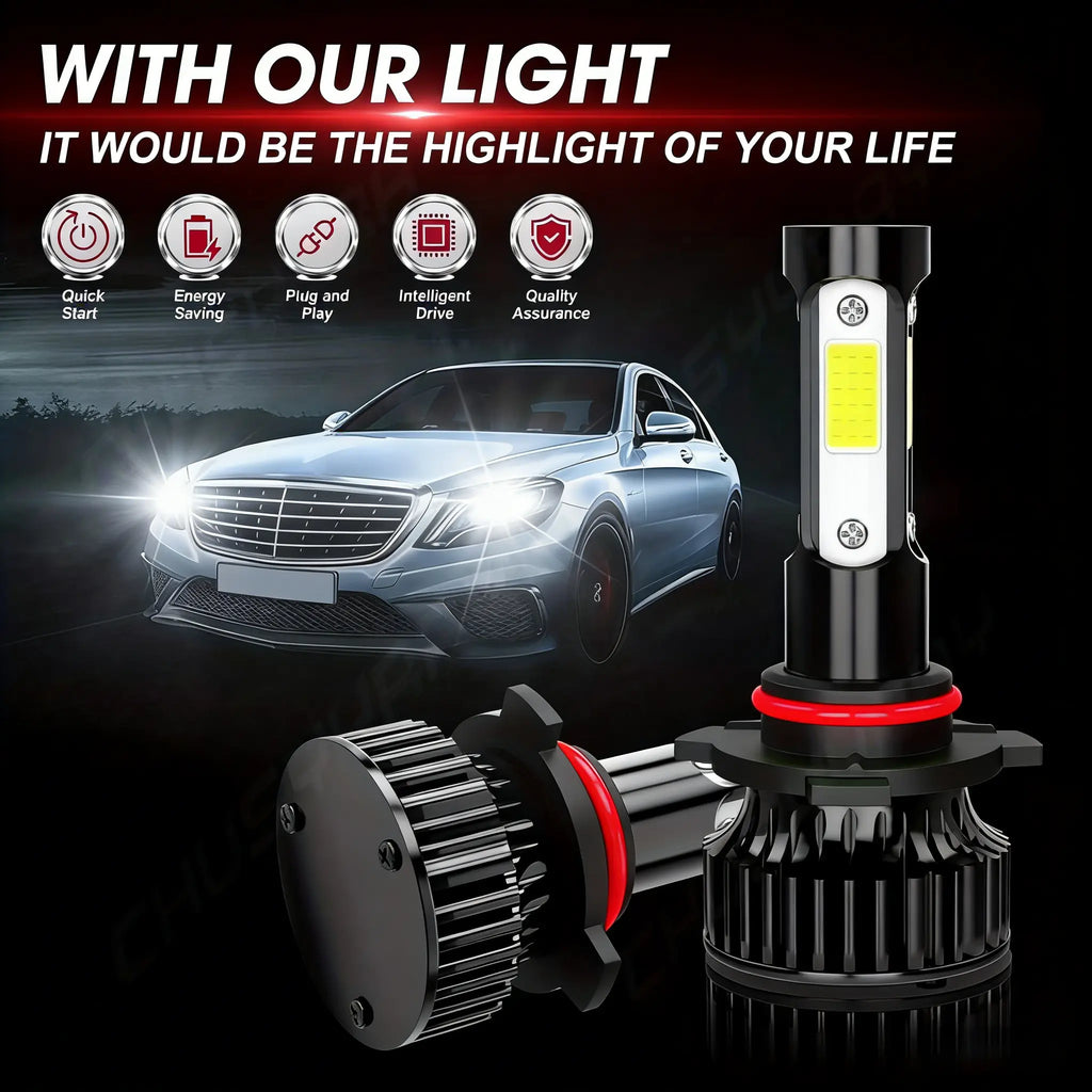 Professional Grade 6Pcs LED Headlight & Fog Light Bulb Combo 6000-6500K Super Bright White Light Fit for Most Cars SUV Trucks Easy Installation No Battery Needed