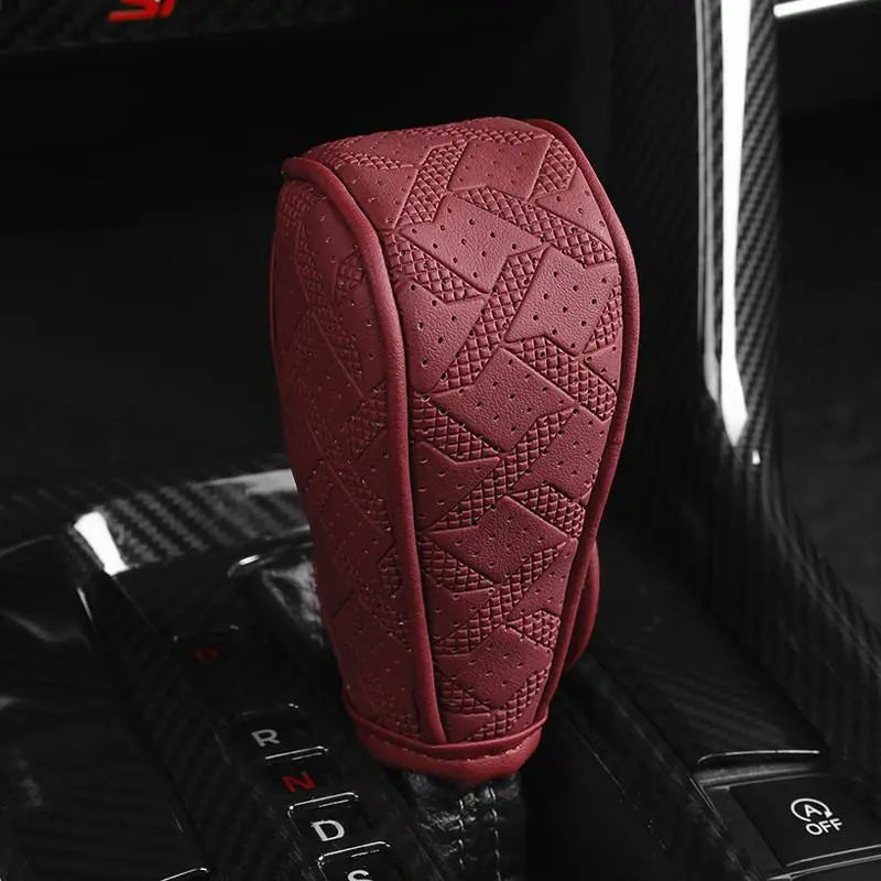 Car Gear Shift Knob Cover, Shift Lever Cover, Automatic Shift Knob, PU Leather Hand Brake Anti-Slip Protective Case, Automotive Auto Interior Accessories Decorations