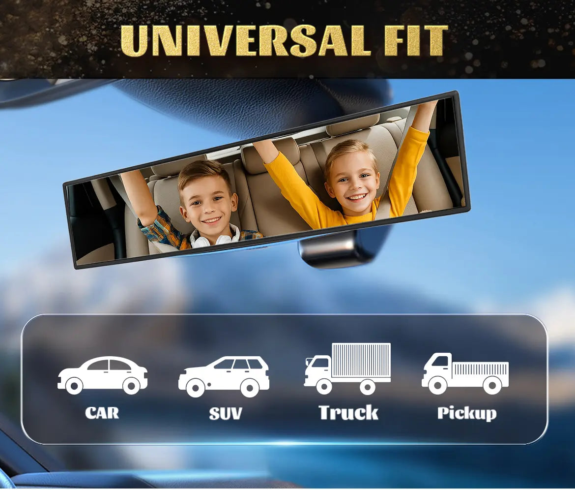 【Install Max Width: 3.1"】11.81 Inch Panoramic Convex Real View Mirror, Interior Clip-On Wide Angle to Reduce Blind Spot Effectively for Car SUV Clear Visibility Safety Install Rearview High Definition