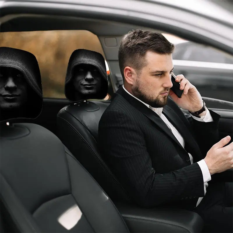 2 Pcs 11 X 10.2 Inch Mysterious Hooded Figure Pattern Car Headrest Covers, Car Seat Decorative, Universal Easy-To-Install and Durable Car Interior Seat Accessories, Ideal Gifts for Daily Commutes, Travel and Car Enthusiasts, 0112LYY