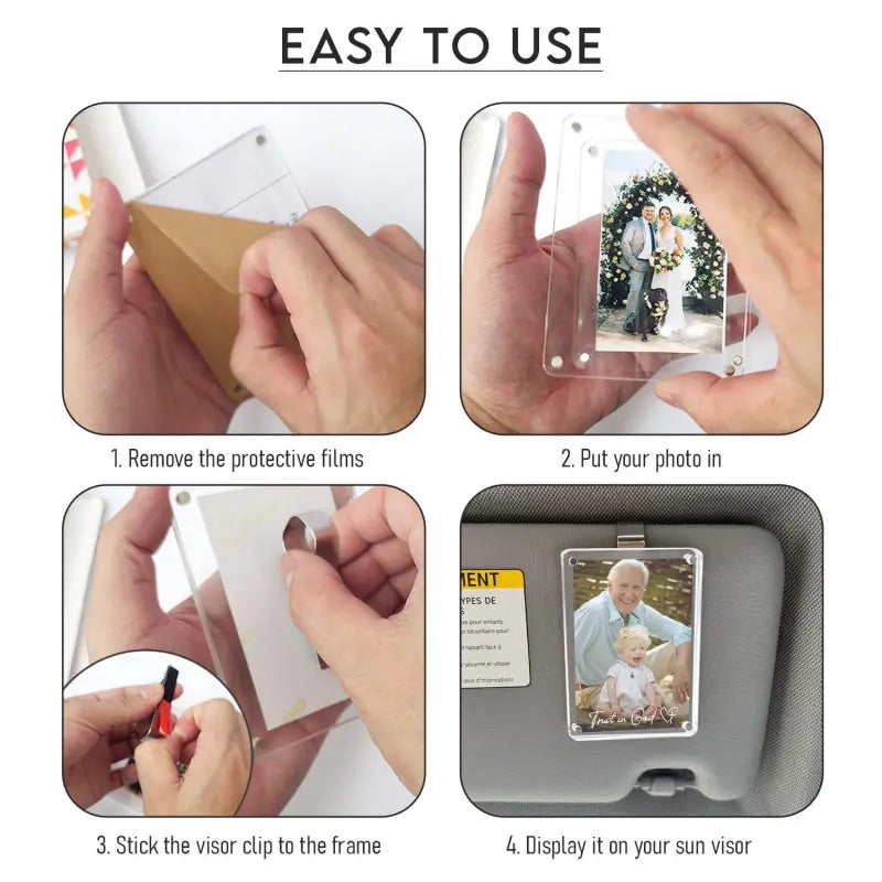 2-Piece Car Picture Holder Set, Acrylic Magnetic Personalized Photo Holder Car Accessory and Visor Clip, Personalized Car Picture Frame Suitable for Adding Family or Personal Photos #GLOBAL PICKS