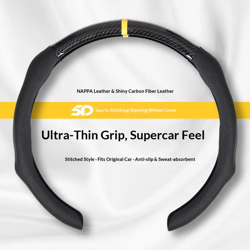 SUPEREVER Carbon Fiber Microfiber PU Leather Elastic Steering Wheel Covers with Anti-Slip Lining, Durable and Protective Design,Perfect Fit
