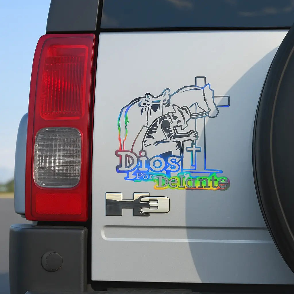 2Pcs Cowboy Dios Por Delante Religious Holographic Car Decal - High Definition Waterproof Christian Cross Sticker for Laptops Hardhats Bumpers Helmets Cars & Gear, Texan Cowboy Car Sticker