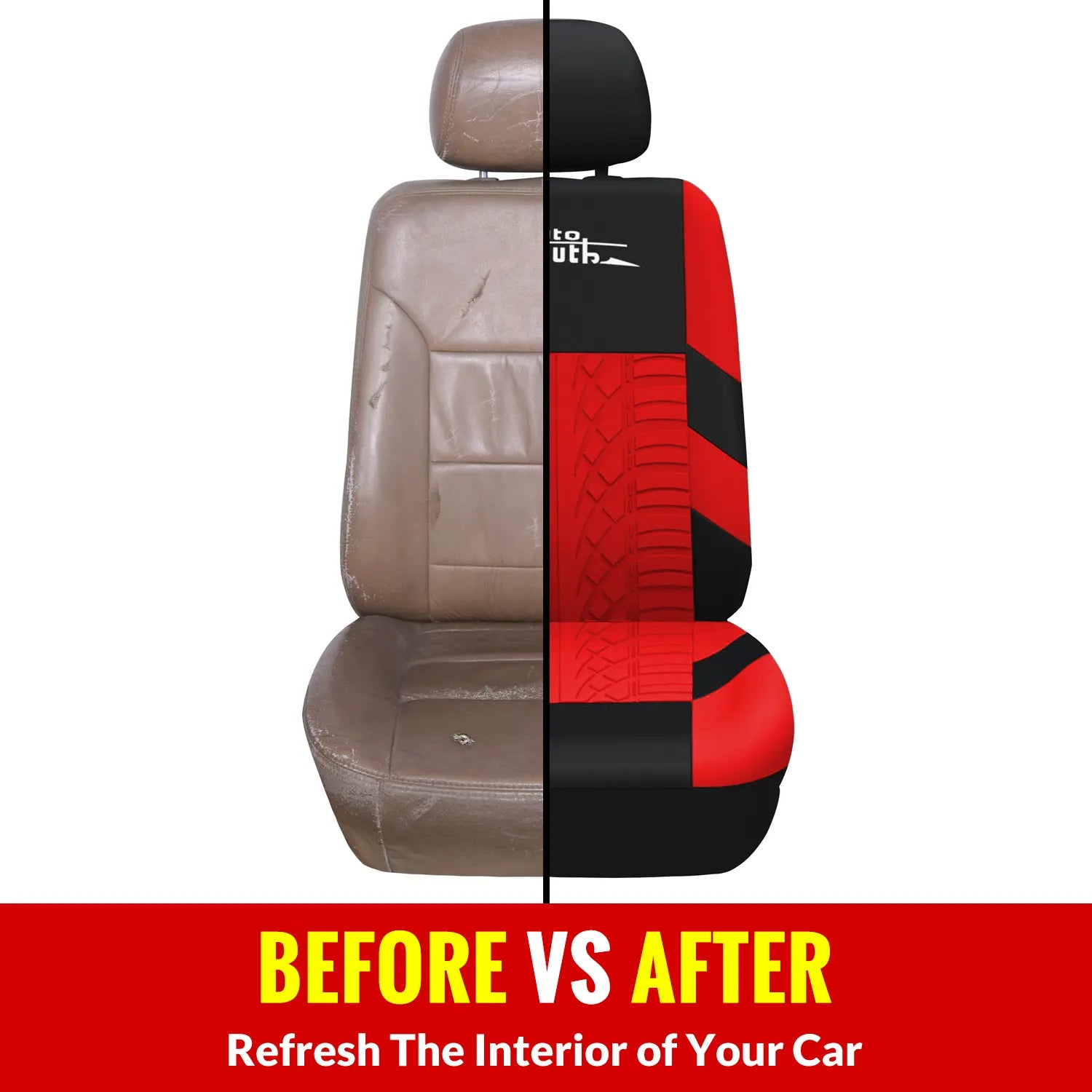 TOYOUN Universal 5 Seater Car Seat Cover Fabric Front & Rear Protector with Tire Track Detail Airbag Compatible Interior Accessories for Cars Trucks Suvs Vans Red Black Design