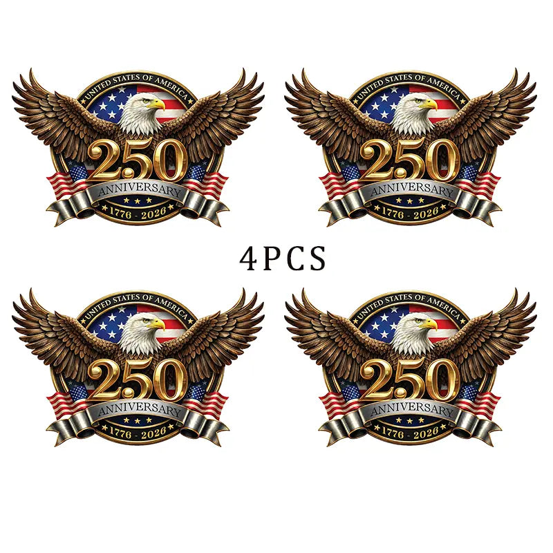 4PCS USA 250Th Anniversary Car Decal – 1776-2026 Patriotic American Flag Vinyl Stickers, Independence Day 4Th of July Decoration for Car Truck Window Laptop