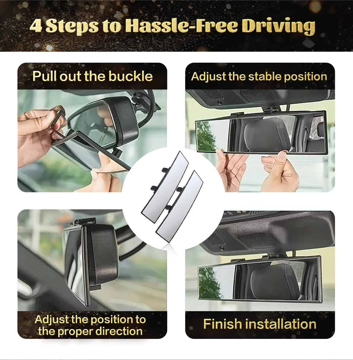 【Install Max Width: 3.1"】11.81 Inch Panoramic Convex Real View Mirror, Interior Clip-On Wide Angle to Reduce Blind Spot Effectively for Car SUV Clear Visibility Safety Install Rearview High Definition