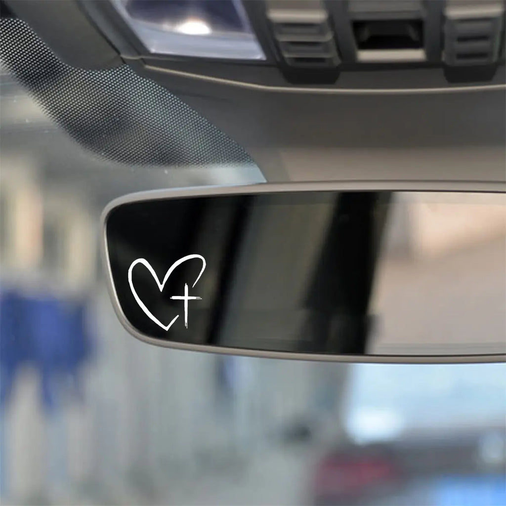 4Pcs Heart & Cross Car Stickers,Pattern Car Mirror Sticker, Car Rearview Mirror Decal, Vinyl Die Cut Decal, Universal Car Exterior Accessories,Faith Gift,Summervibes