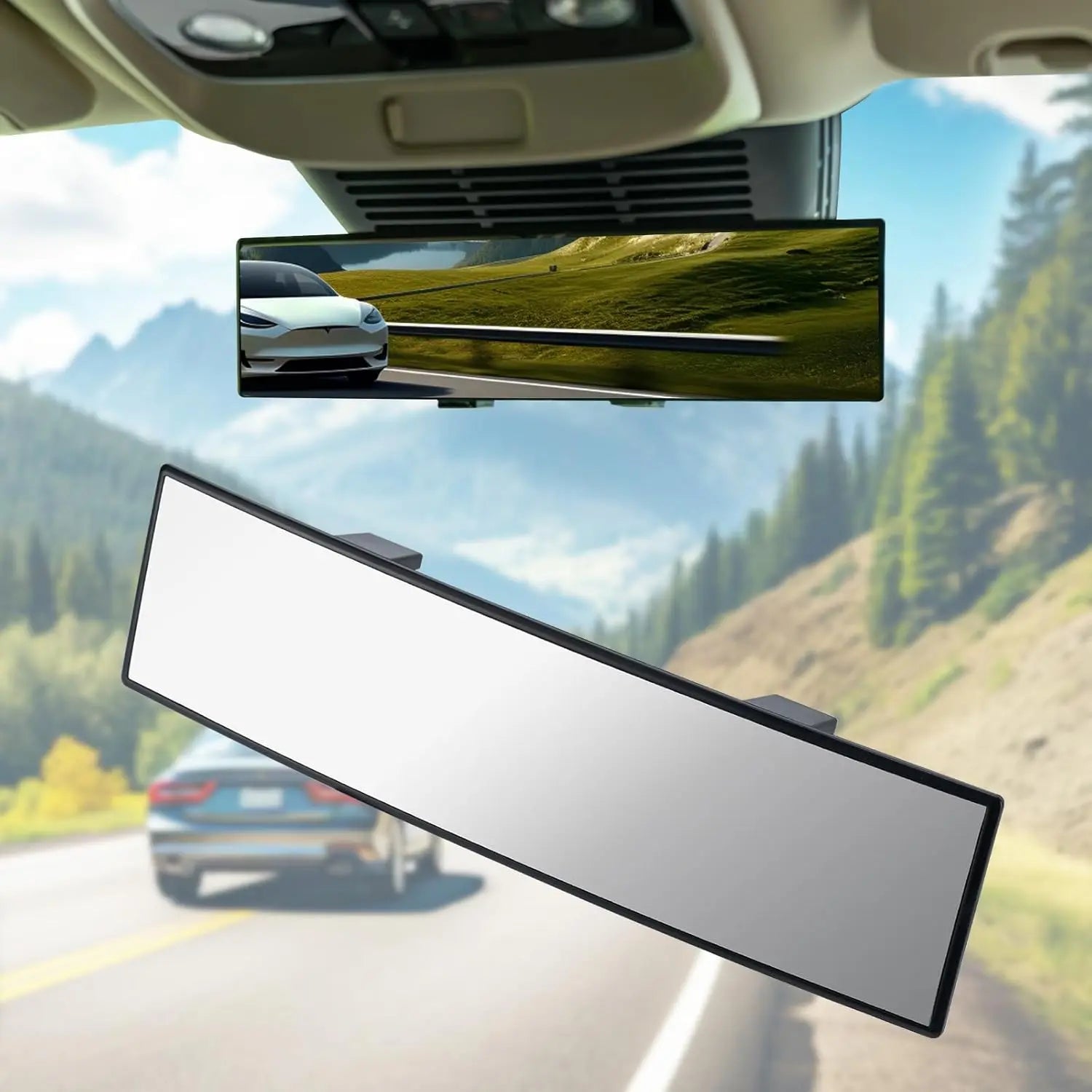 L- Inch Panoramic Convex Real View Mirror, Interior Clip-On Wide Angle to Reduce Blind Spot Effectively for Car SUV Trucks Clear Visibility Safety Install Rearview High Definition