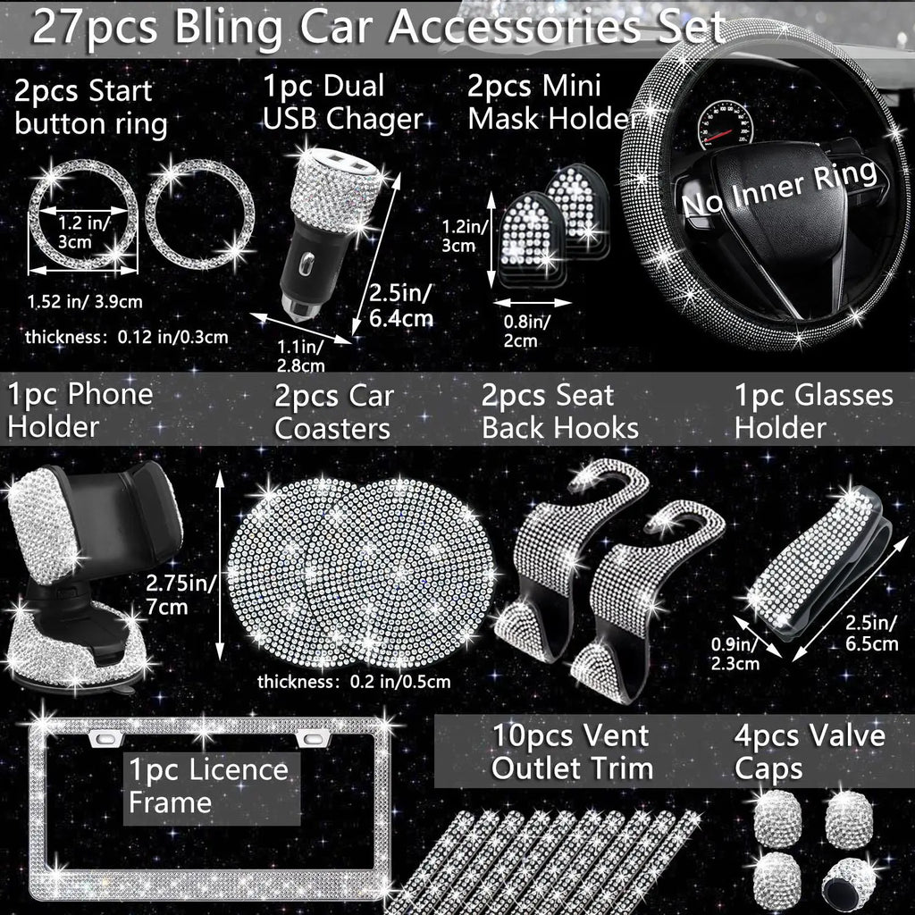 Rhinestone Car Decoration Set for Fall, Steering Wheel Cover & License Plate Frame & Coaster & Hook for BMW I8, Vehicle Automotive Accessories, Interior, Car Accessories