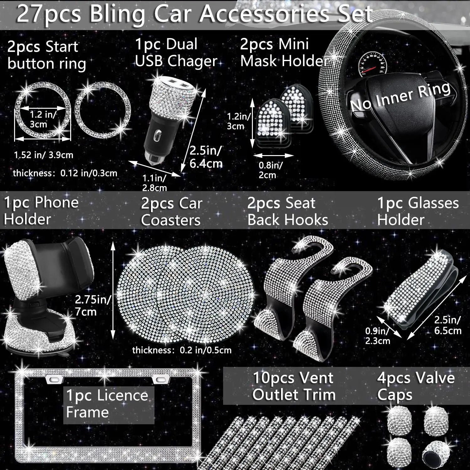 Rhinestone Car Decoration Set for Fall, Steering Wheel Cover & License Plate Frame & Coaster & Hook for BMW I8, Vehicle Automotive Accessories, Interior, Car Accessories