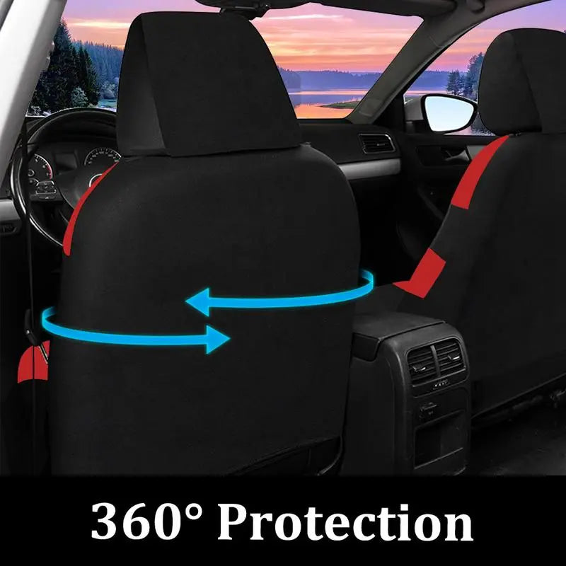 TOYOUN Universal 5 Seater Car Seat Cover Fabric Front & Rear Protector with Tire Track Detail Airbag Compatible Interior Accessories for Cars Trucks Suvs Vans Red Black Design
