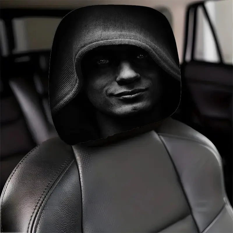 2 Pcs 11 X 10.2 Inch Mysterious Hooded Figure Pattern Car Headrest Covers, Car Seat Decorative, Universal Easy-To-Install and Durable Car Interior Seat Accessories, Ideal Gifts for Daily Commutes, Travel and Car Enthusiasts, 0112LYY