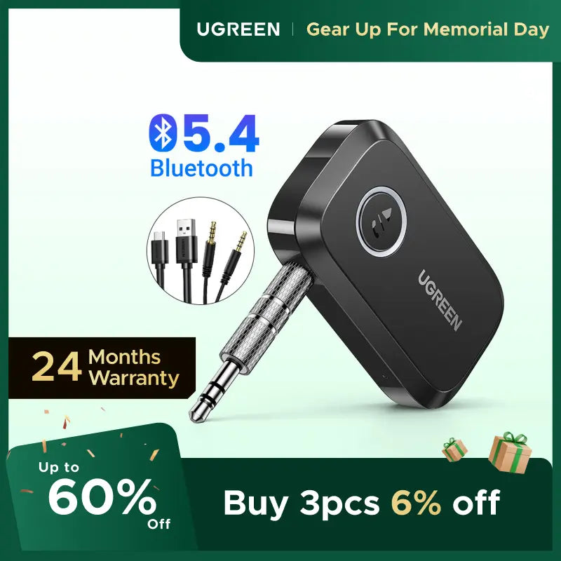 UGREEN 5.4 Aux Bluetooth Adapter for Car, Wireless FM Transmitter, 3.5Mm Aux Audio Receiver for Home Stereo/Wired Speaker, 15H Battery Life Car Accessories, Bluetoothtransmitter, Automotive,Tiktokshopmemorialday