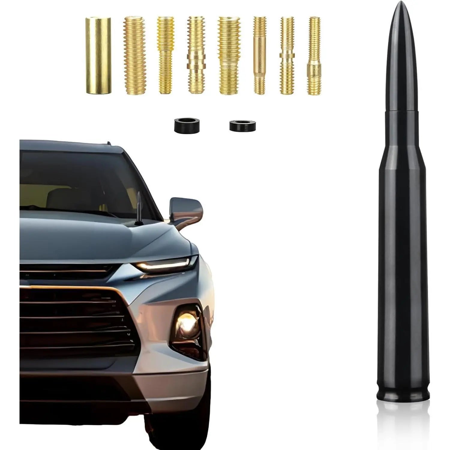 Bullet Antenna Mast Power Radio AM/FM Replacement Universal Car Radio Antenna, Cool Car Accessories Widely Compatible Compatible with Ford, Dodge, Chevrolet, GMC, Jeep, Toyota Truck Replacement Antenna