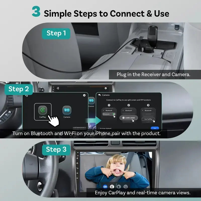 OTTOCAST Baby Camera for Car Wireless Carplay Adapter, 1080P HD Car Screen Display Rear Seat Monitor, 150° Wide Angle, No-Glow Night Vision, Safety for Kids & Infants