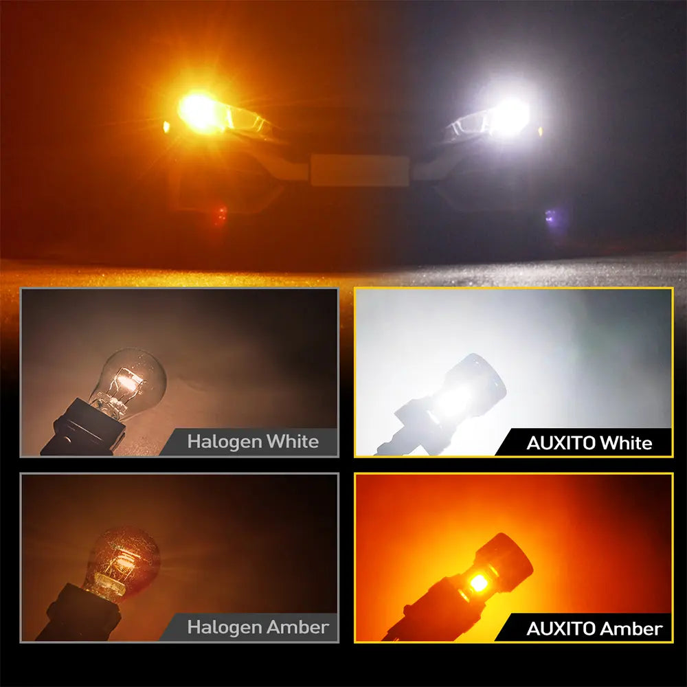 AUXITO Latest CANBUS 7443 3157 1157 Switchback LED Bulbs 7443A 7444NA T20 3057 3457 2357 Dual Color Amber/White anti Hyper Flash Built-In Resistor Error Free Turn Signal Lights and Drl/Parking Lights, Pack of 2