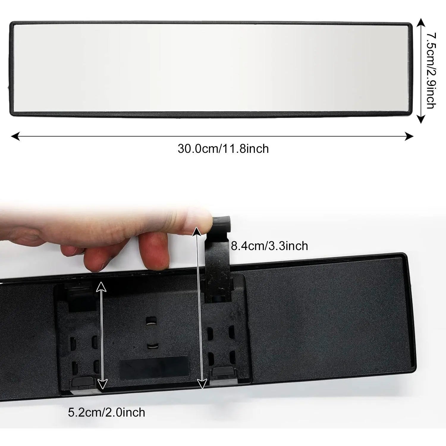 Panoramic Rear View Mirror, 300MM Wide Angle Convex Rearview Mirror, Universal Interior Clip-On Car Rearview Mirror, HD Universal for Car SUV Trucks Vehicles